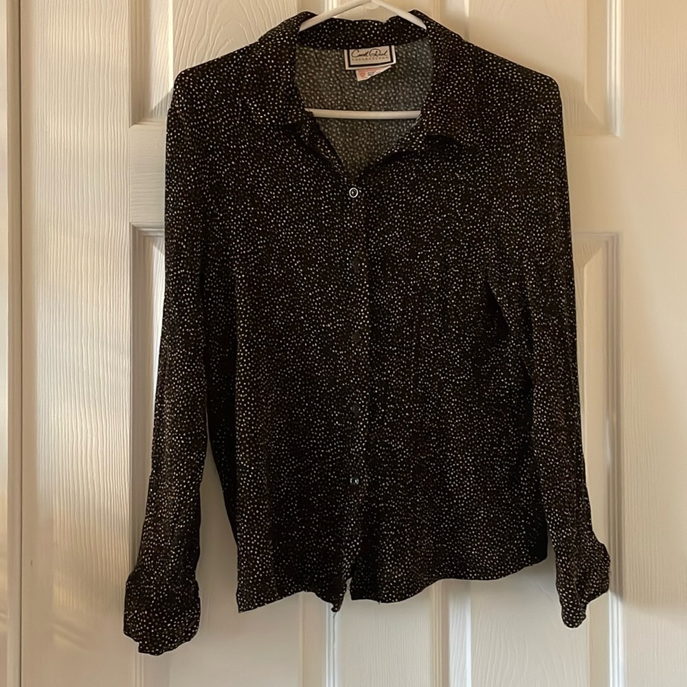 VINTAGE crinkle dotted blouse brown black tan